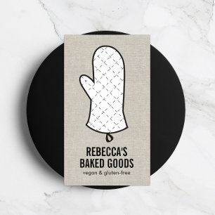 Big Oven Mitt Logo on Faux Linen for Bakery, Chef Business Card