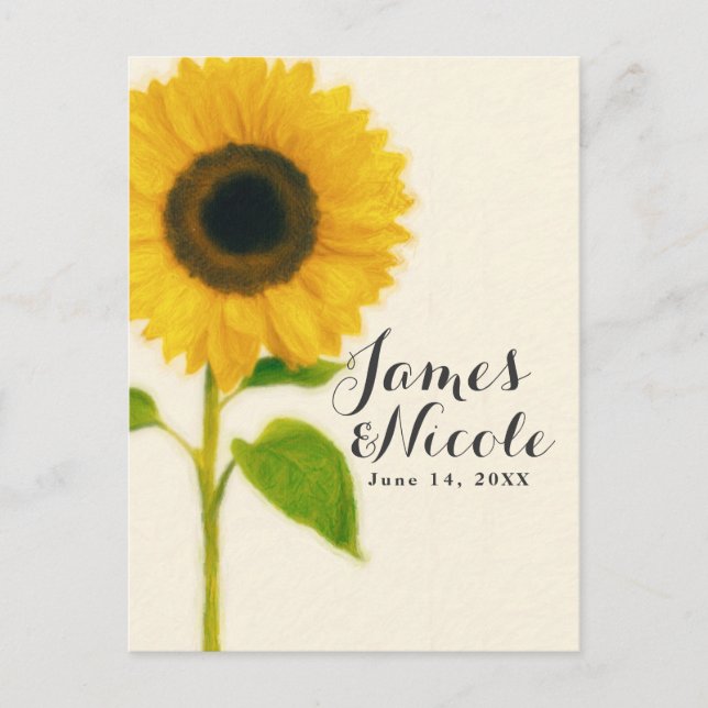 Big Painted Sunflower Rustic Country Save the Date Announcement Postcard (Front)