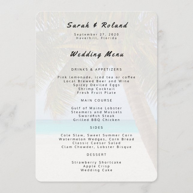 Big Palm Tree Speciality Paper Menu Template (Front)