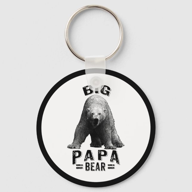 Big Papa Bear Black Text & Polar Bear Key Ring (Front)