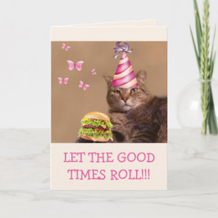 Big Party Cat And Cheeseburger Birthday Card