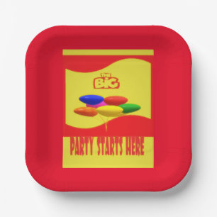 BIG PARY THEME RED AND YELLOW WITH BALOONS PAPER PLATE