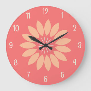 Big Peach Flower on Coral Large Clock