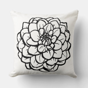 Big Pen and Ink Dahlia - Black on White Cushion