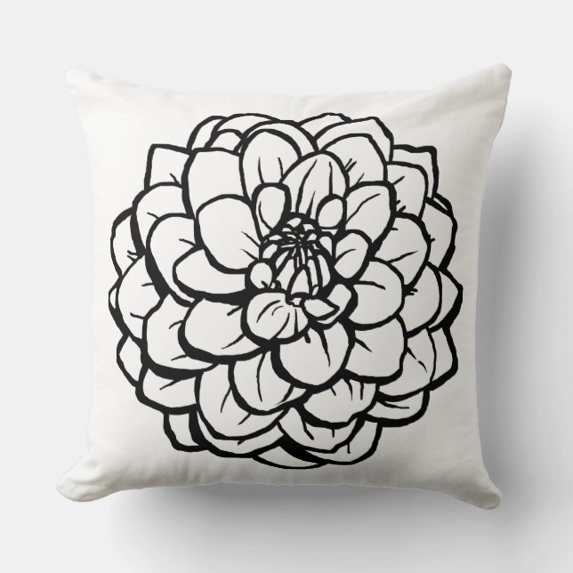 Big Pen and Ink Dahlia - Black on White Cushion (Front)