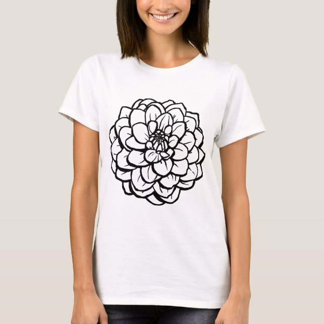 Big Pen and Ink Dahlia - Black on White T-Shirt (Front)