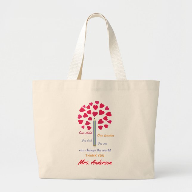 Big Pencil tree / Teacher Appreciation Large Tote Bag (Front)
