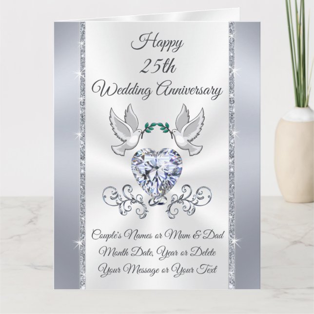 Big, Personalised 25th Wedding Anniversary Cards (Front)
