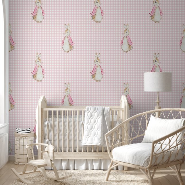 Big Peter the Rabbit Beatrix PInk Gingham   Wallpaper (Kids)