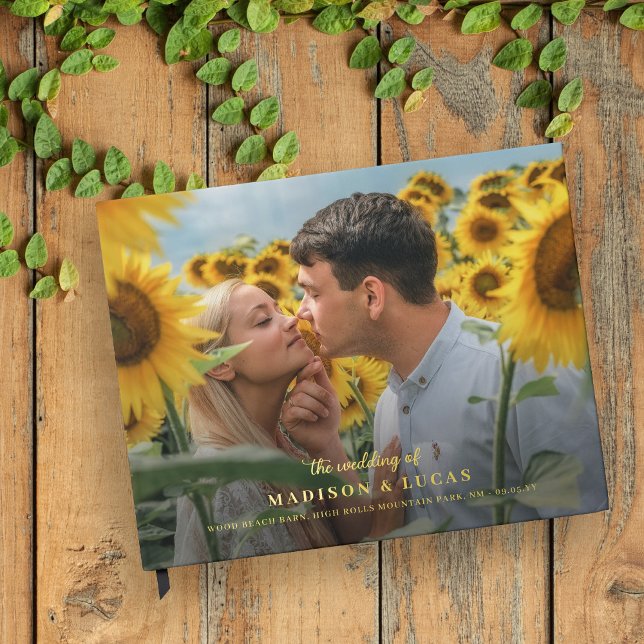 Big Photo & Gold Letters Black the Wedding of Guest Book (Creator Uploaded)