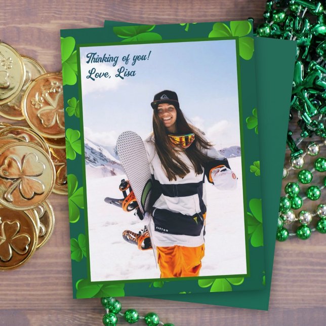 Big Photo Green Clover Personalised Greeting Card (Creator Uploaded)