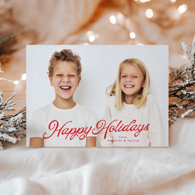 Big Photo Red Lettering Overlay Happy Holidays Holiday Card (Creator Uploaded)