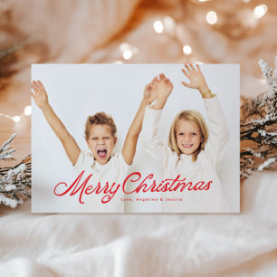 Big Photo Red Lettering Overlay Merry Christmas Holiday Card