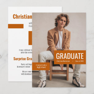 Big Photo with Blocks of Burnt Orange Graduation Invitation