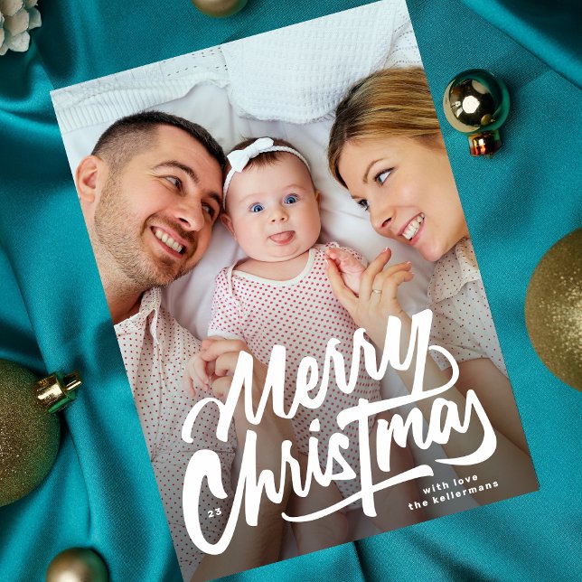 BIG PHOTOS | white lettering Merry Christmas Holiday Card (Creator Uploaded)