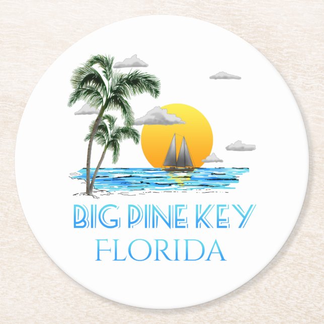 Big Pine Key Florida Keys Sailing Round Paper Coaster (Front)
