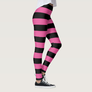 Big Pink And Black Stripes Halloween Leggings