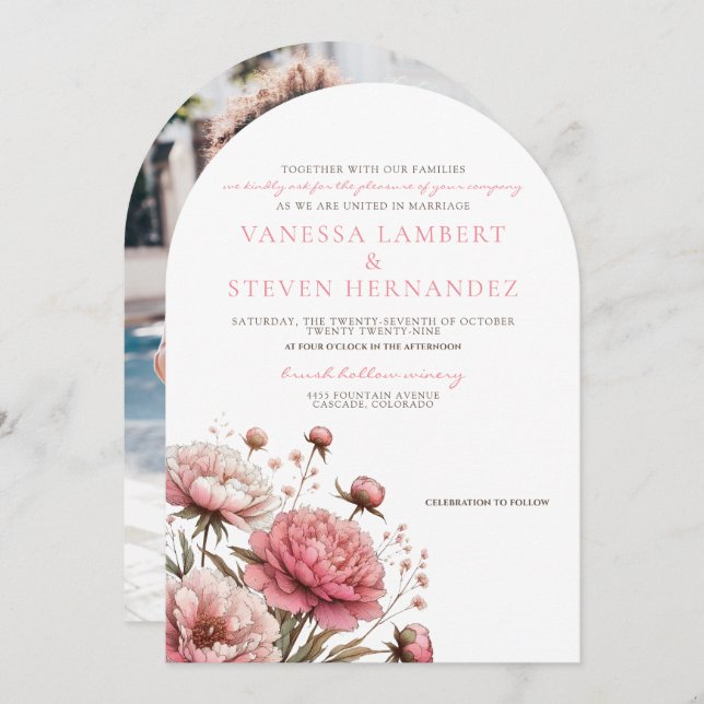 Big Pink Blooms Wedding Invitation (Front/Back)