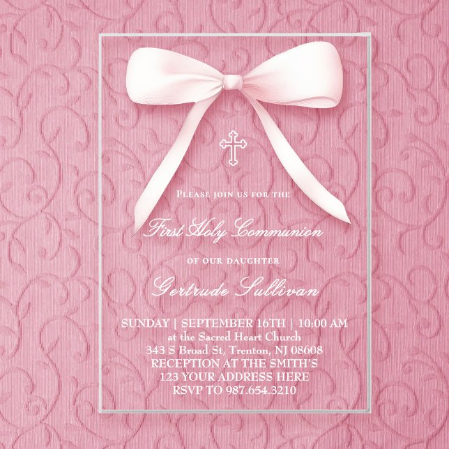 big pink bow | First Communion Acrylic Invitations (Creator Uploaded)