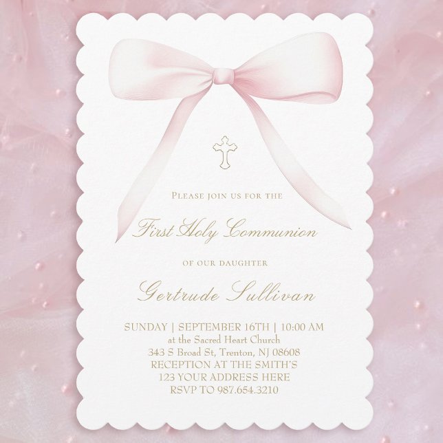 big pink bow | First Communion Invitation (Creator Uploaded)