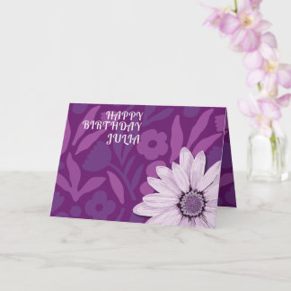 Big Pink Daisy Purple Happy Birthday Custom Name Card