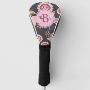 Big Pink Floral Tulip Pattern Monogram Golf Head Cover