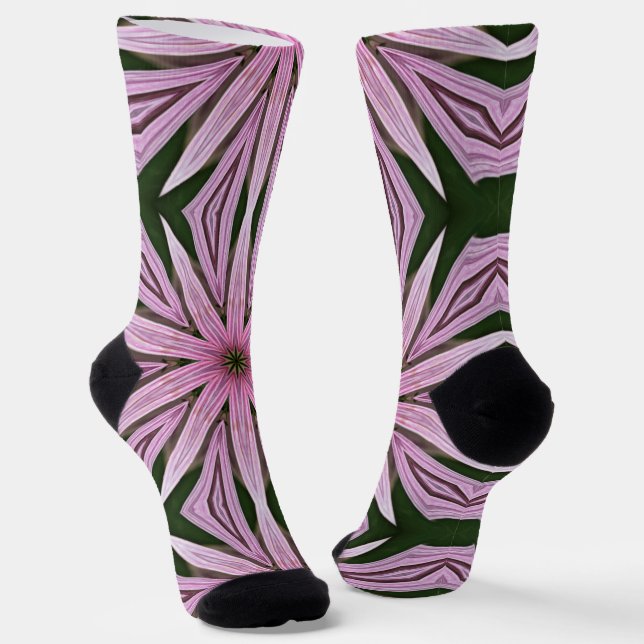 Big Pink Flower Mandala Art Funky Socks (Angled)