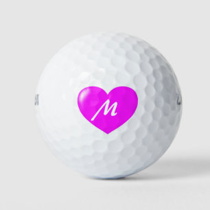 Big Pink Heart Monogram Template Golf Balls