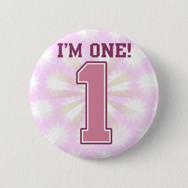 Big Pink Number One, Girl's First Birthday 6 Cm Round Badge (Front)