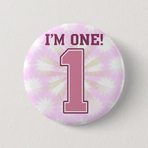 Big Pink Number One, Girl's First Birthday 6 Cm Round Badge
