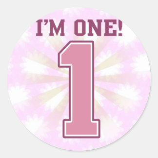 Big Pink Number One, Girl's First Birthday Classic Round Sticker