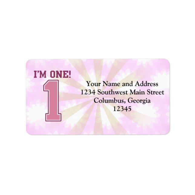 Big Pink Number One, Girl's First Birthday Label (Front)