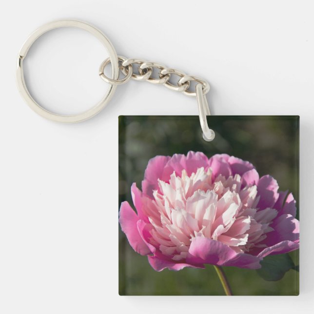 Big pink peony flowers in spring day     key ring (Front)
