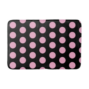 Big Pink Polka Dots on Black  Bath Mat