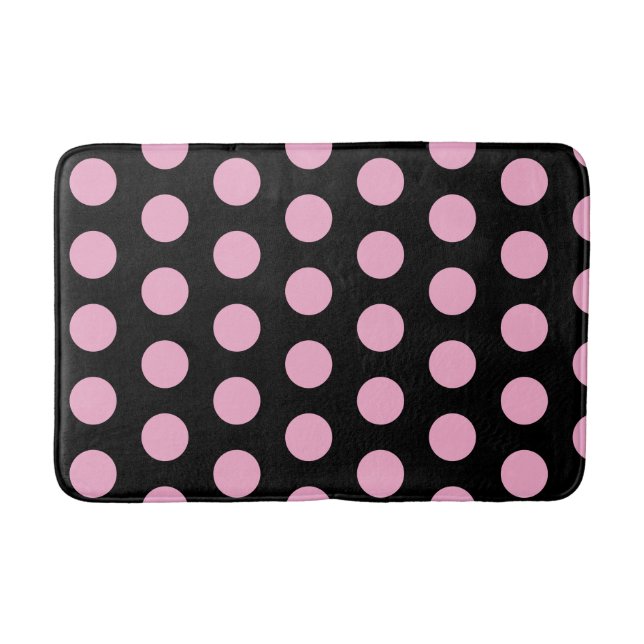 Big Pink Polka Dots on Black  Bath Mat (Front)