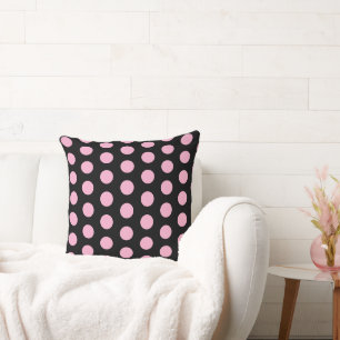 Big Pink Polka Dots on Black Cushion