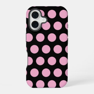 Big Pink Polka Dots on Black  iPhone 16 Case