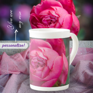 Big pink rose bone china mug