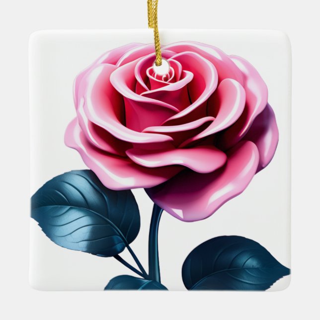 Big Pink Rose Ceramic Ornament (Front)