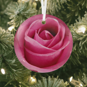 Big pink rose glass tree decoration