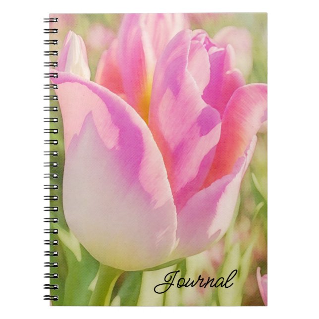 Big Pink Tulip Art Garden Journal Notebook (Front)