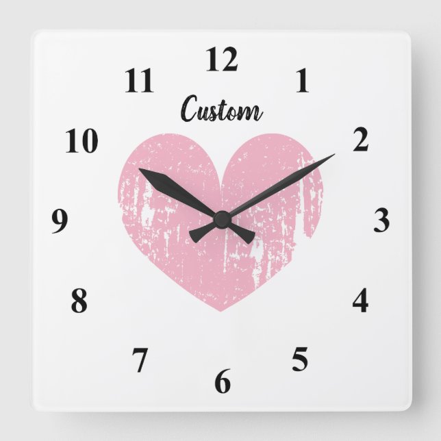 Big pink vintage heart large square wall clock (Front)