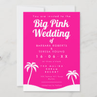 Big Pink Wedding Barbiecore Trendy Palm Tree Beach
