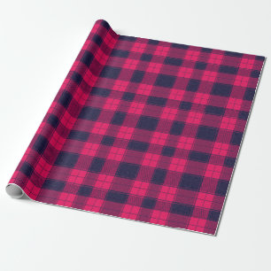 Big Pixel Check Plaid in Pink Navy Wrapping Paper