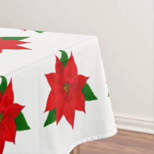 Big Poinsettia Flower Pattern on White Tablecloth