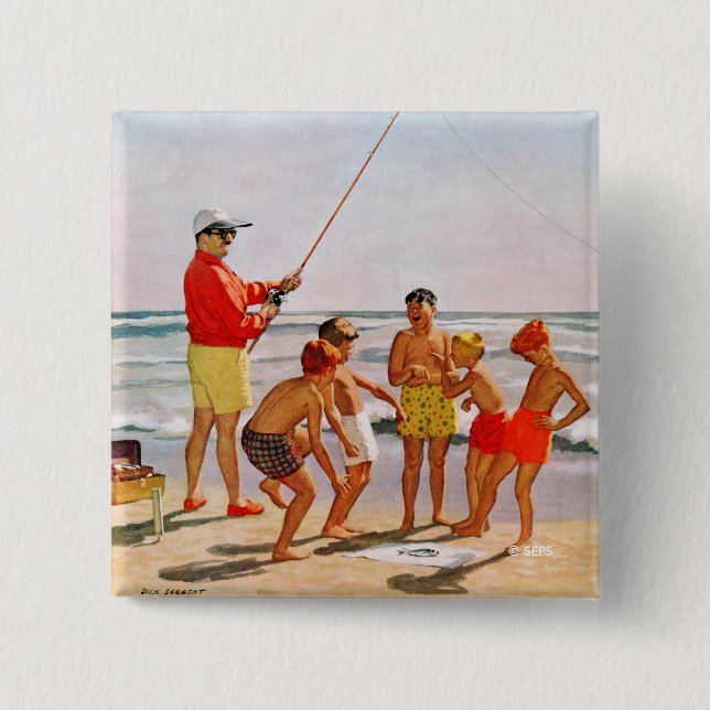 Big Pole Little Fish by Richard Sargent 15 Cm Square Badge (Front)