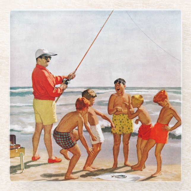 Big Pole Little Fish by Richard Sargent Glass Coaster (Front)