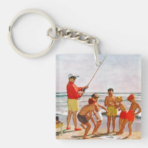 Big Pole Little Fish by Richard Sargent Key Ring