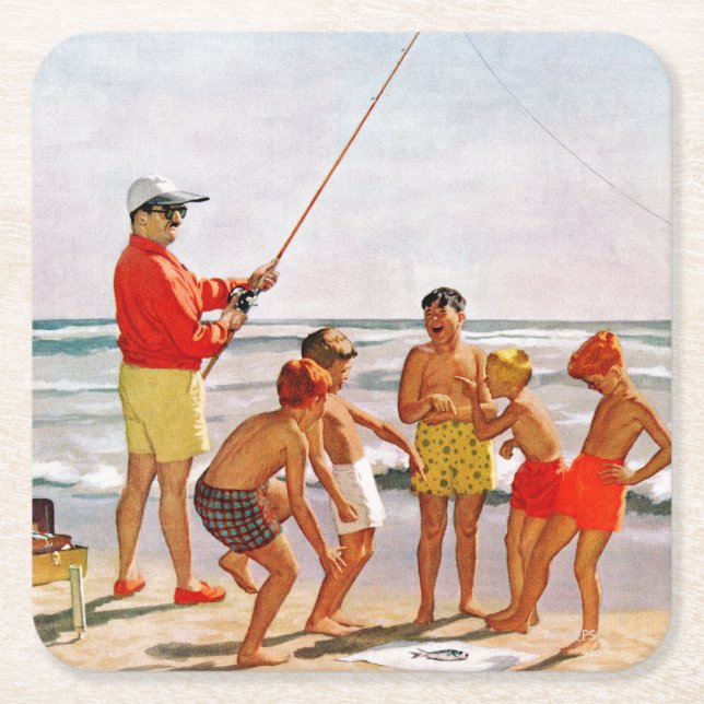 Big Pole Little Fish by Richard Sargent Square Paper Coaster (Front)