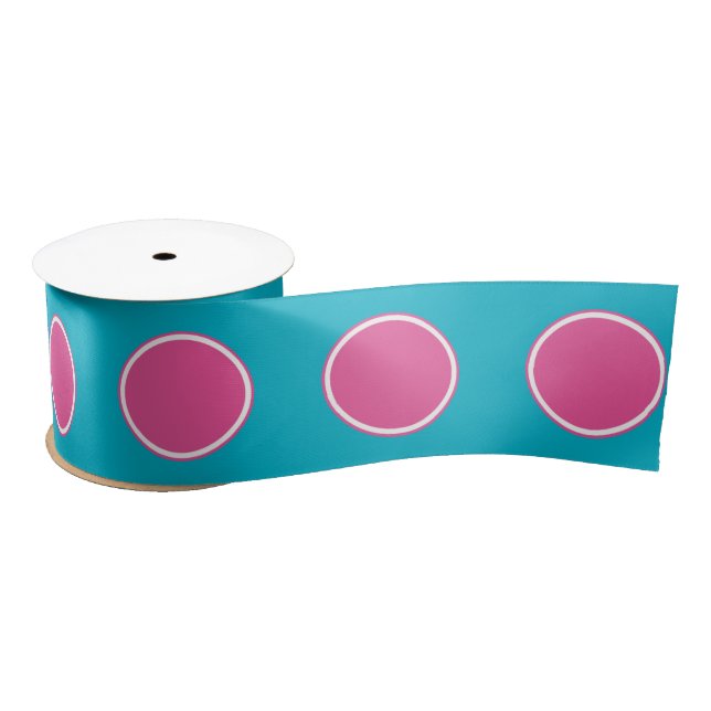 Big polka dot ribbon hot pink white turquoise satin ribbon (Spool)